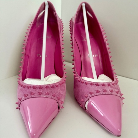 CHRISTIAN LOUBOUTIN Duvette Spikes 39.5 Cutout Suede Pumps Pink - Picture 1 of 7
